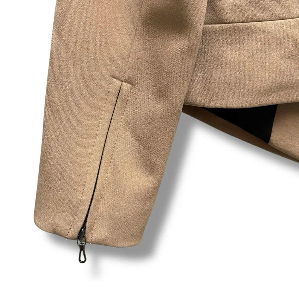 Ann Taylor Petite Khaki with Black Trim Structured‎ Jacket with Zipper Details